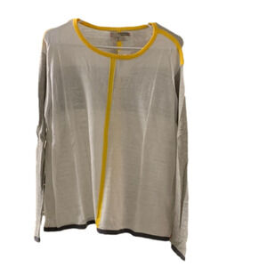 Label and thread 100% cotton, light weight (thin) shirt, yellow, grey and white
